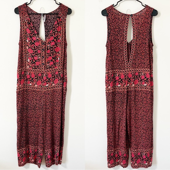 Free People Boho Floral Culotte Wide Leg Cropped Jumpsuit Size Medium - Picture 2 of 13
